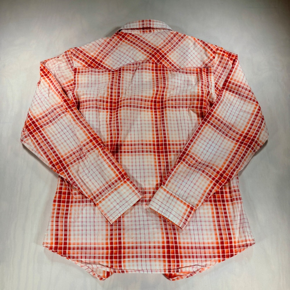 Twenty X Western Snap Shirt Women Large Orange Red Plaid Pearl Snap Cowgirl Top - Picture 6 of 6